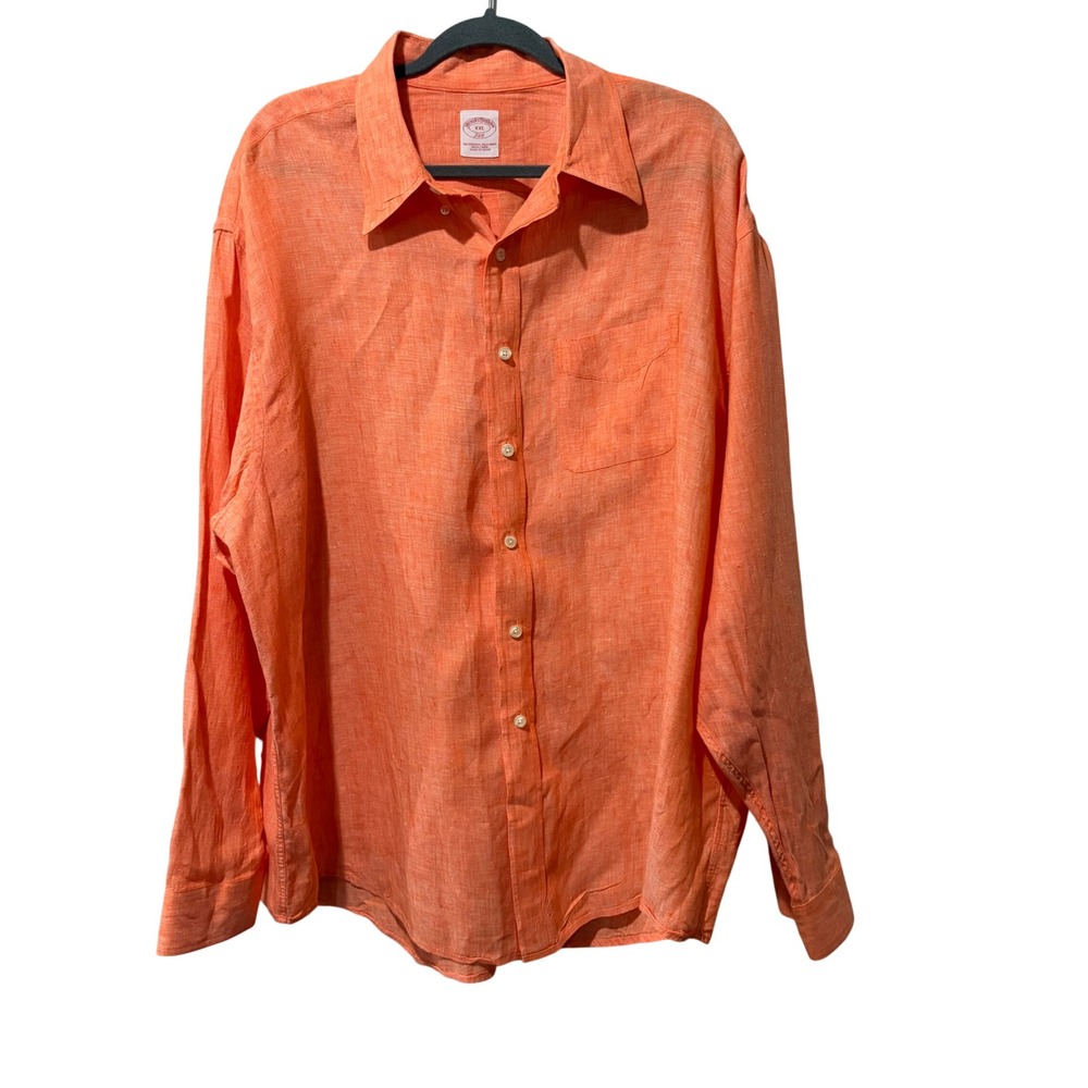Brooks Brothers 346 Shirt Mens XXL Orange 100% Linen Button Down Resort Preppy